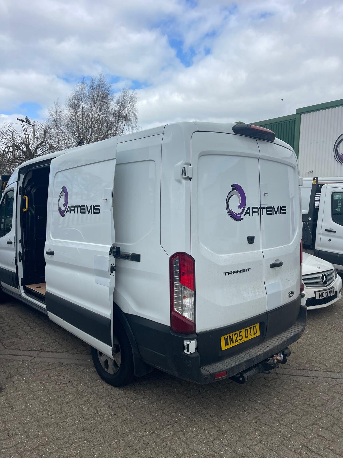 Hook deadlocks fitted to a Ford Transit's rear doors
